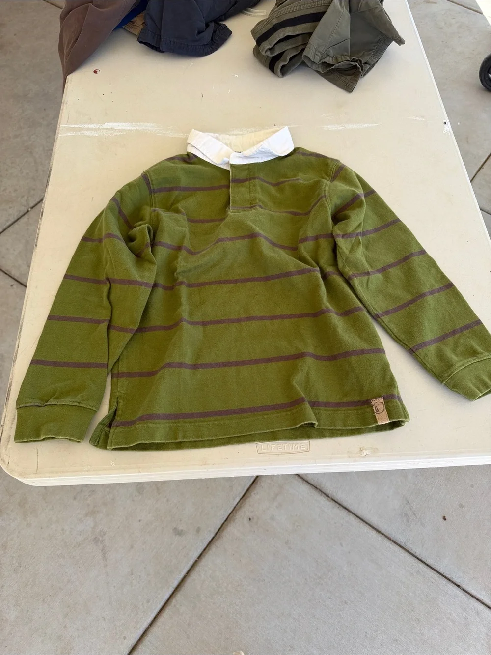 Gymboree Olive Green Striped Rugby Polo with White Collar